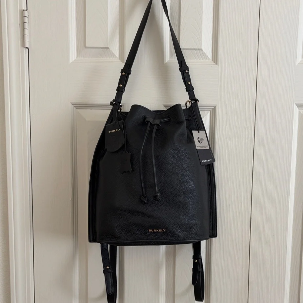 ⚡️ NWT Burkely Black Pebbled Leather Drawstring Backpack with Shoulder Strap ⚡️